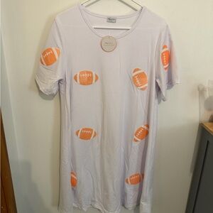 White and Orange Football Print Midi Dress